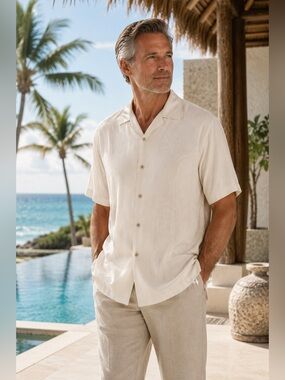 Tommy Bahama 100% Silk white ivory resort vacation Tropical button up Shirt XXXL